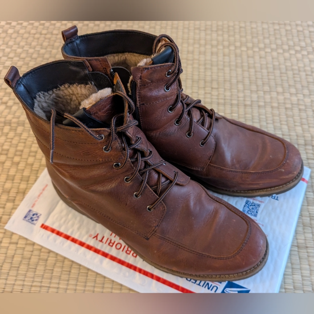 Overland Renzo Sheepskin Lined Winter Boots Caramel Brown EU 45 Made in Canada